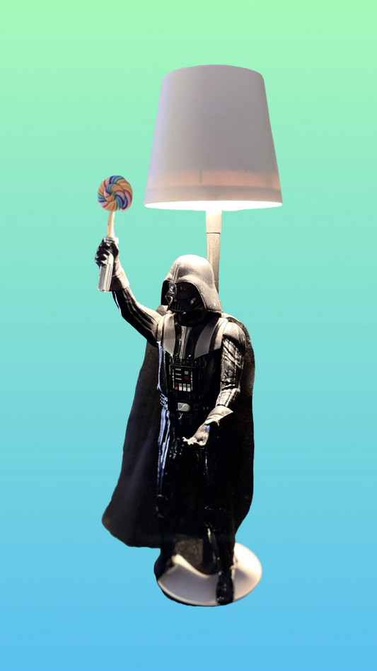 Darth holding lollipop lamp