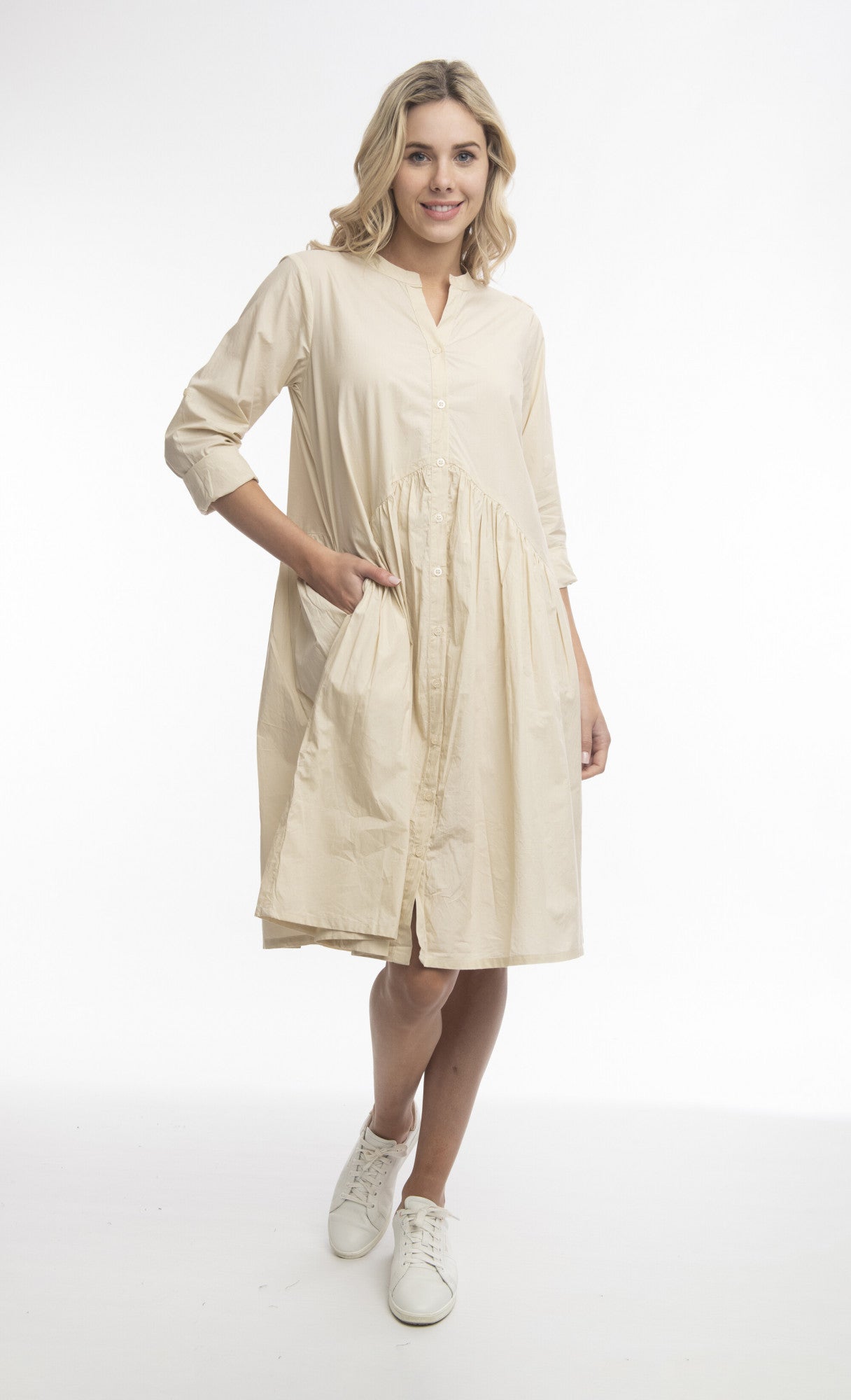 100% Organic Cotton POPLIN Peak Dress (Taupe)