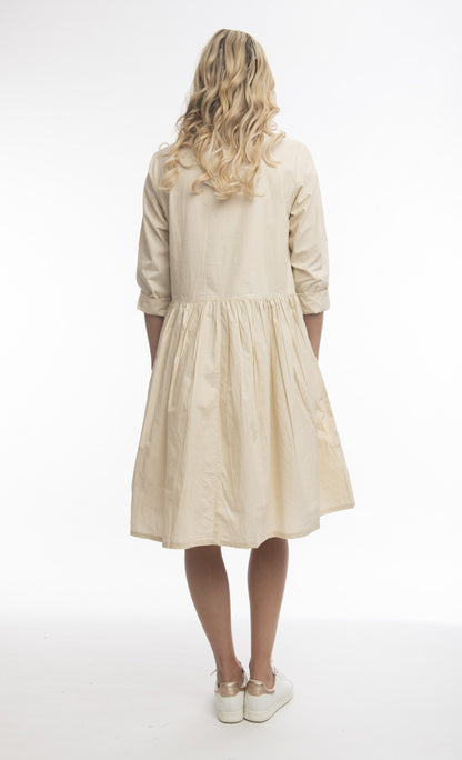 100% Organic Cotton POPLIN Peak Dress (Taupe)