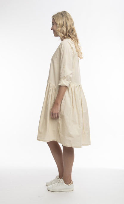 100% Organic Cotton POPLIN Peak Dress (Taupe)