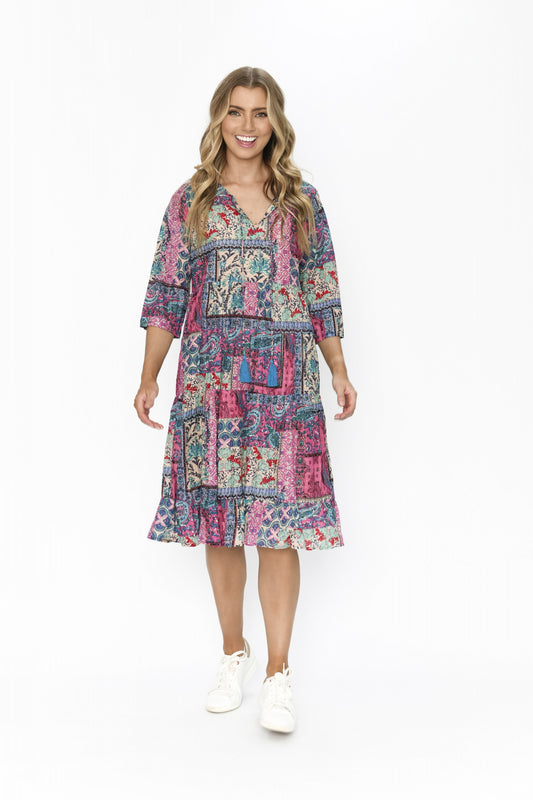 100% Cotton REBECCA Tie Dress (Floral Mosaic)