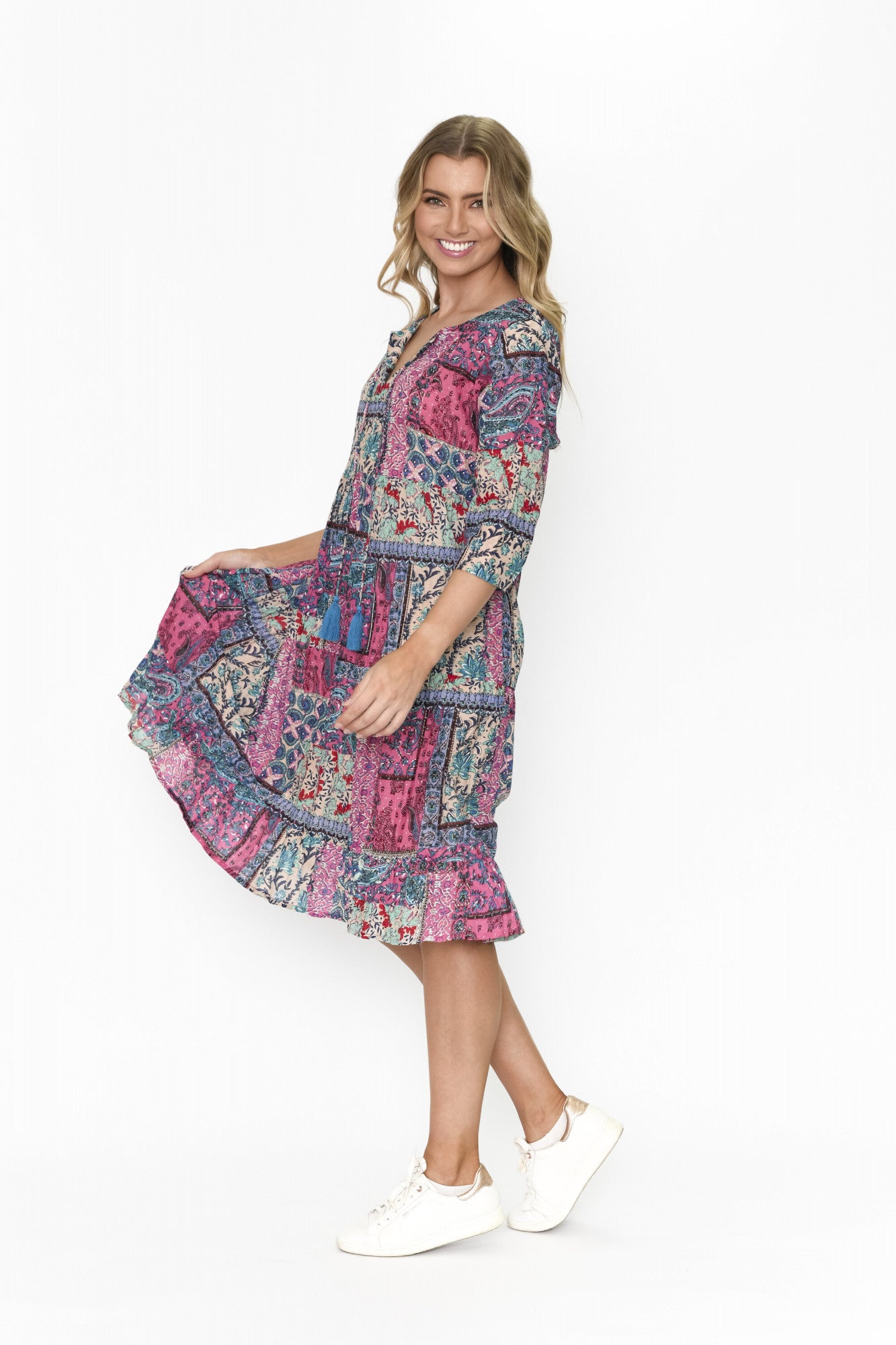 100% Cotton REBECCA Tie Dress (Floral Mosaic)