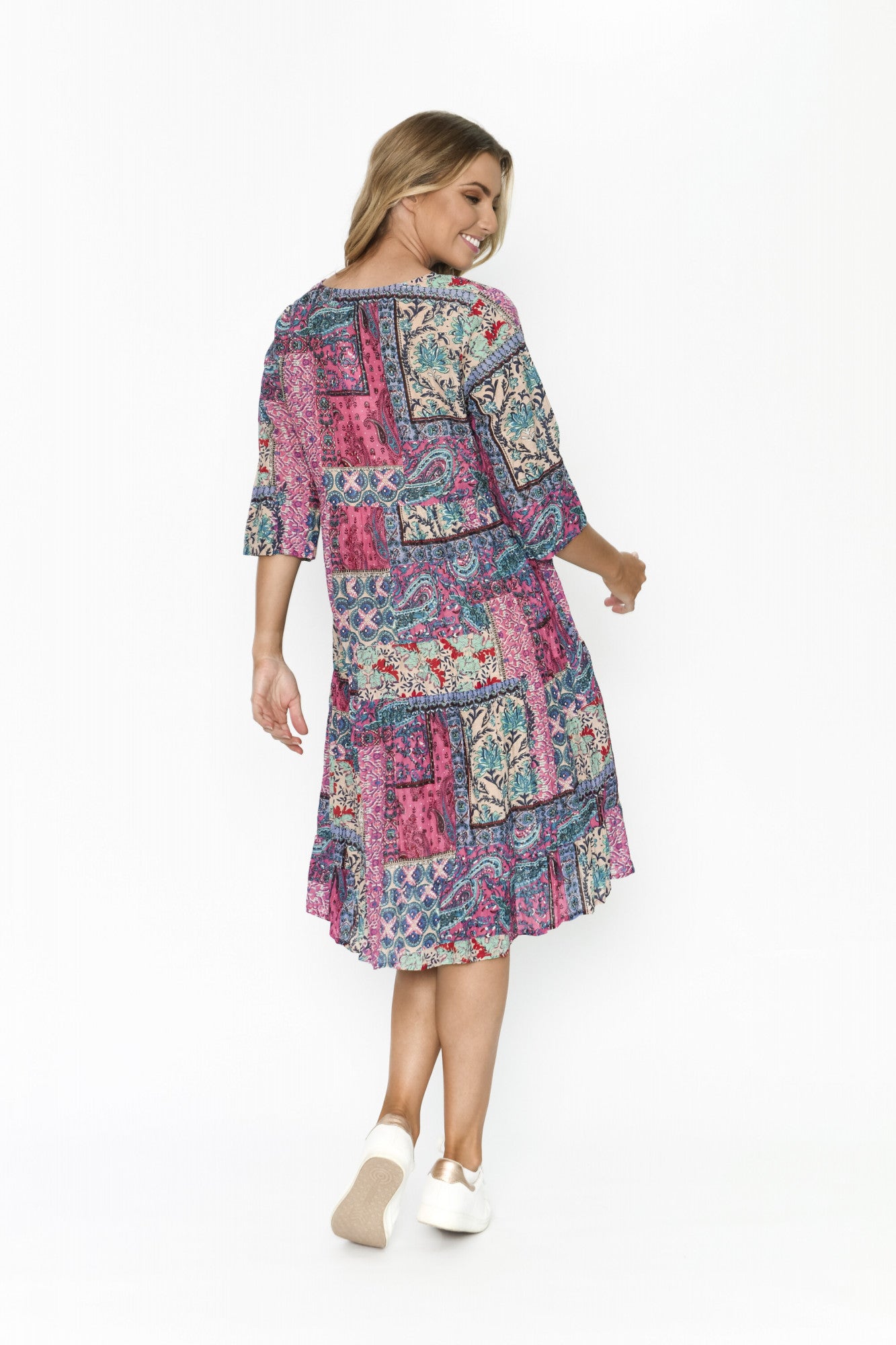 100% Cotton REBECCA Tie Dress (Floral Mosaic)