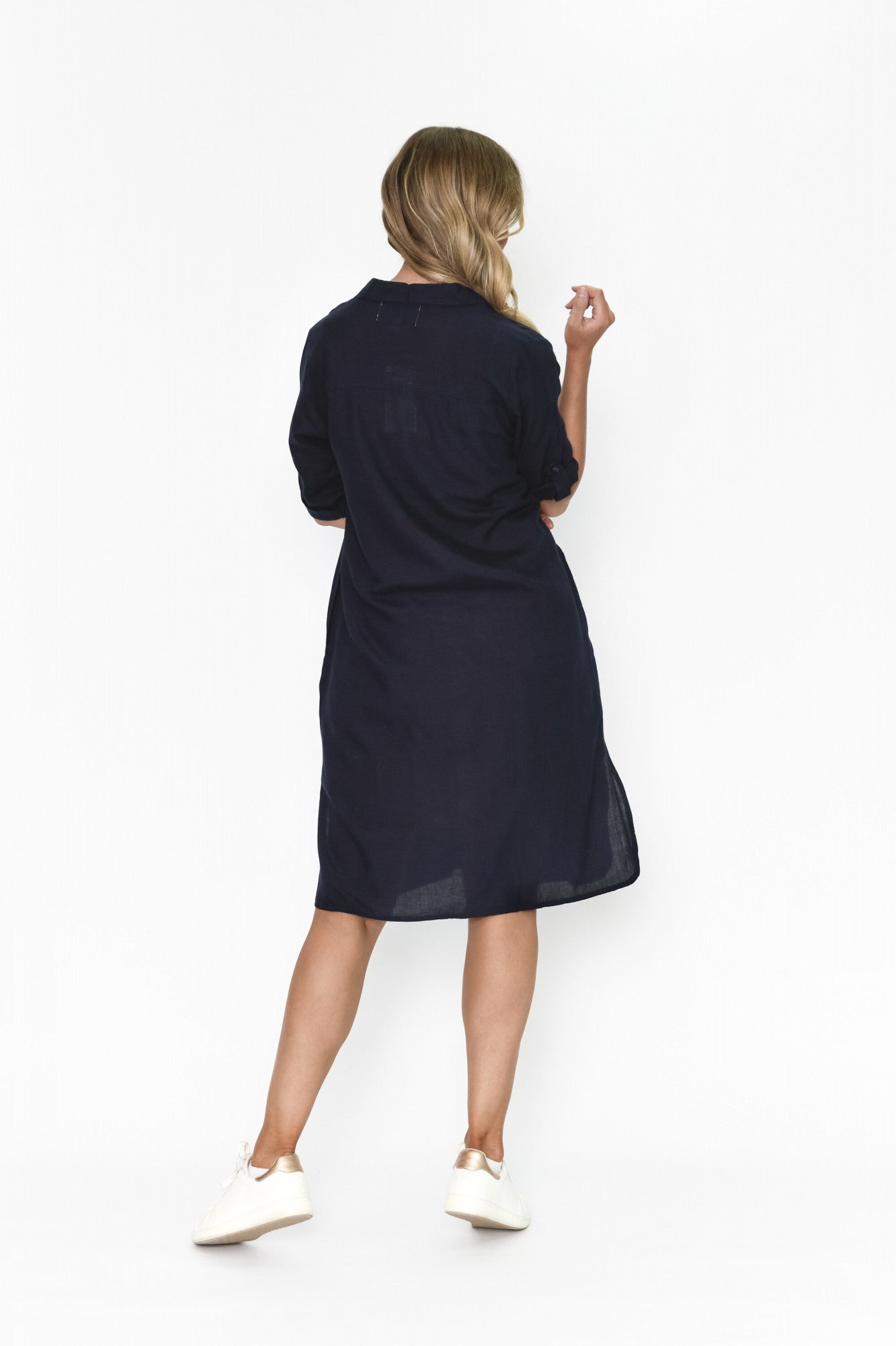 Linen Blend LULA Shirt Dress (Navy)