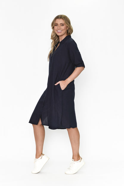 Linen Blend LULA Shirt Dress (Navy)