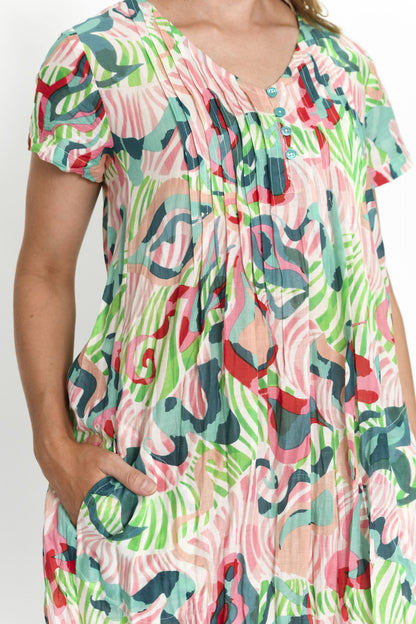 100% Cotton NICOLA Dress (Vibrant Tropical Flora)