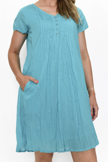 100% Cotton TAYLOR Dress (Aquamarine)