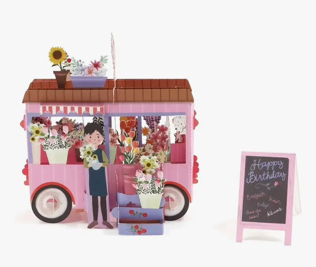 3D Birthday Card - Florist Cart ( Pink)