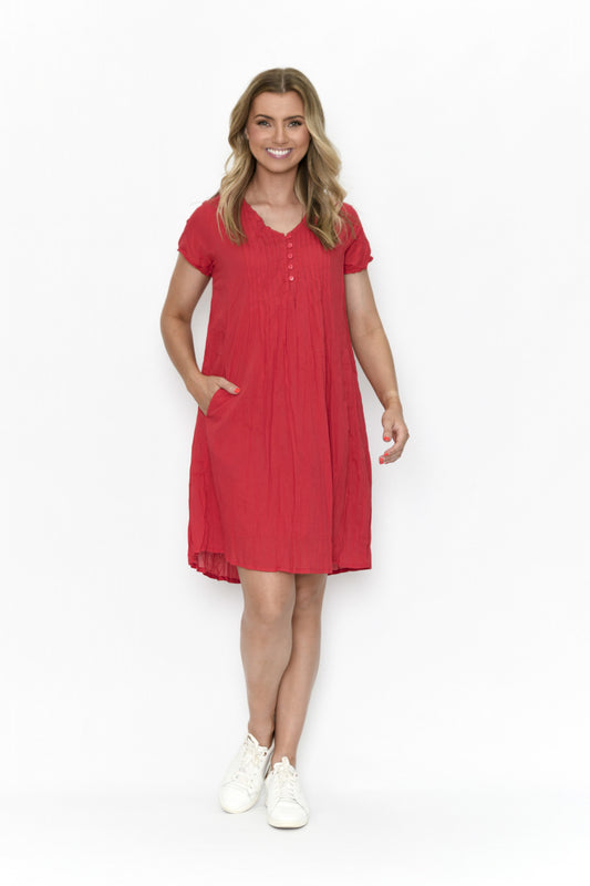 100% Cotton TAYLOR Dress (Red)