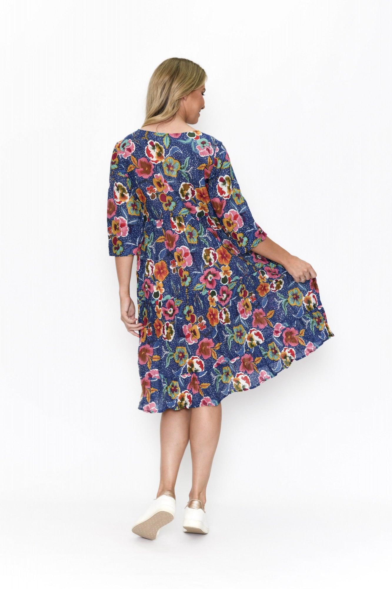 100% Cotton REBECCA Dress (Floral Overlay)