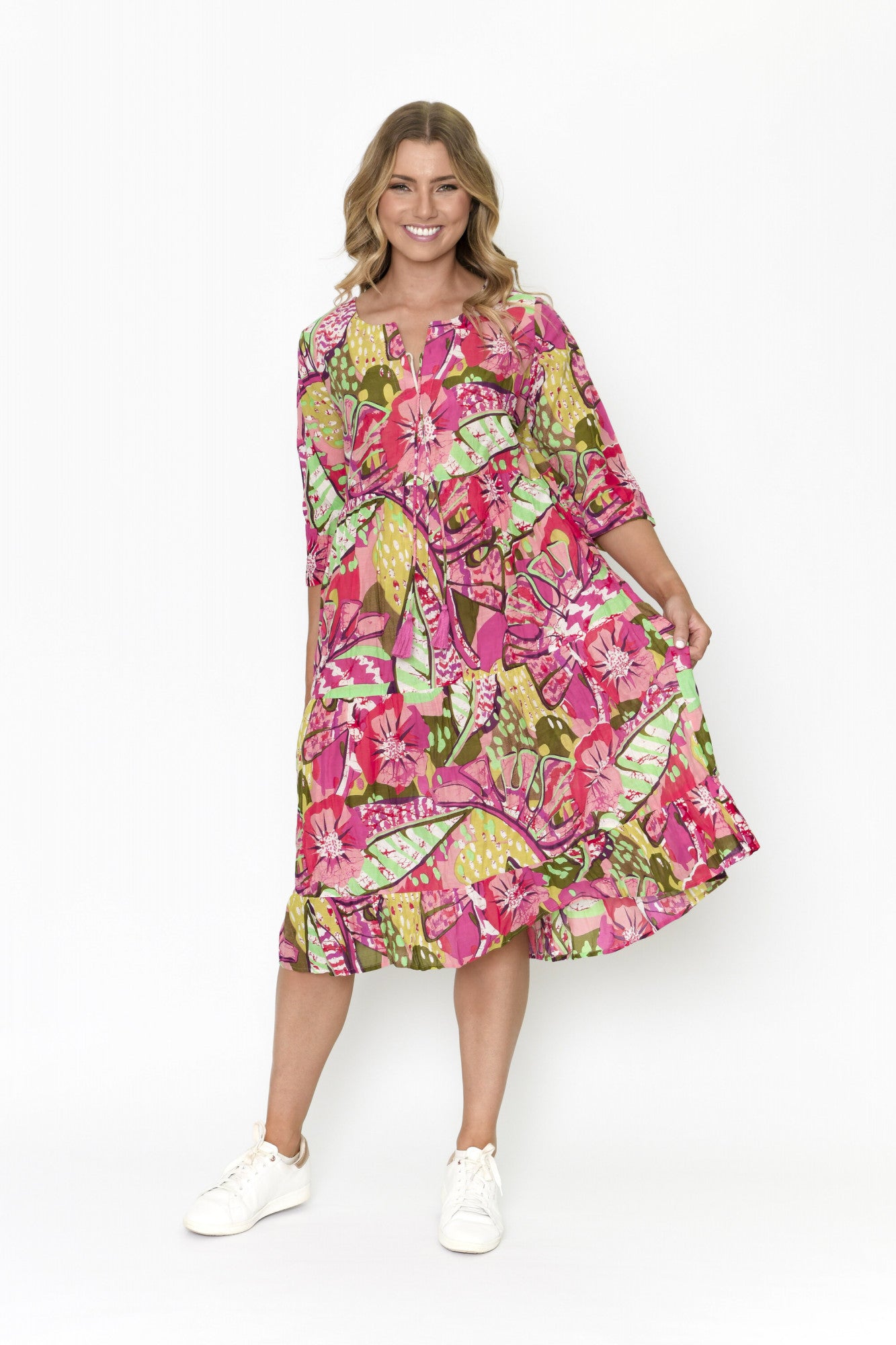 100% Cotton REBECCA Tie Dress (Floral Harmony)