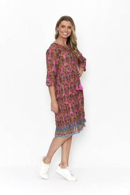 100% Cotton REBECCA Dress (Brushstroke Florals)