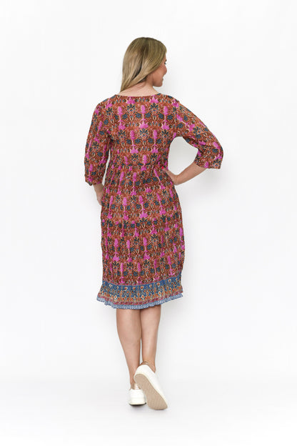 100% Cotton REBECCA Dress (Brushstroke Florals)