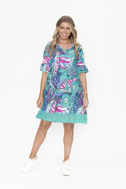 100% Cotton HANNAH Tunic Boho Dress (Garden Splatter)