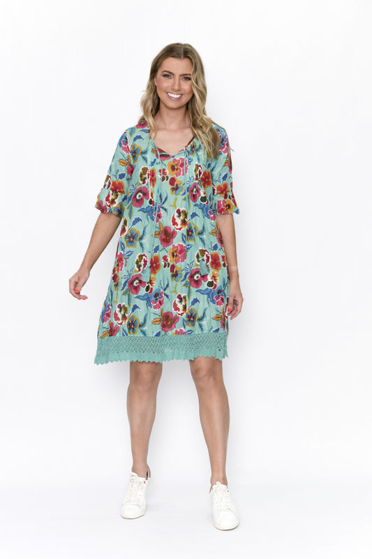 100% Cotton HANNAH Tunic Boho Dress (Meadow Blooms)