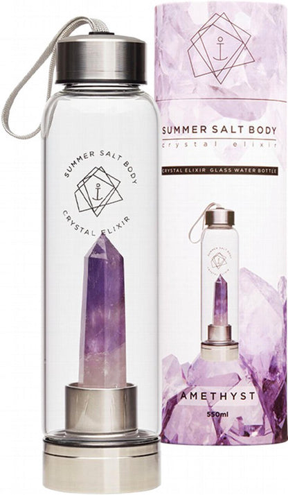 Crystal Elixir Glass Water Bottle 550ml (Amethyst)