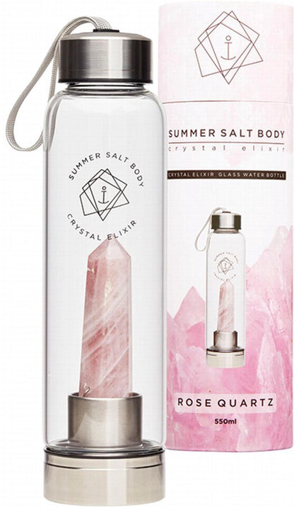 Crystal Elixir Glass Water Bottle 550ml (Rose Quartz)