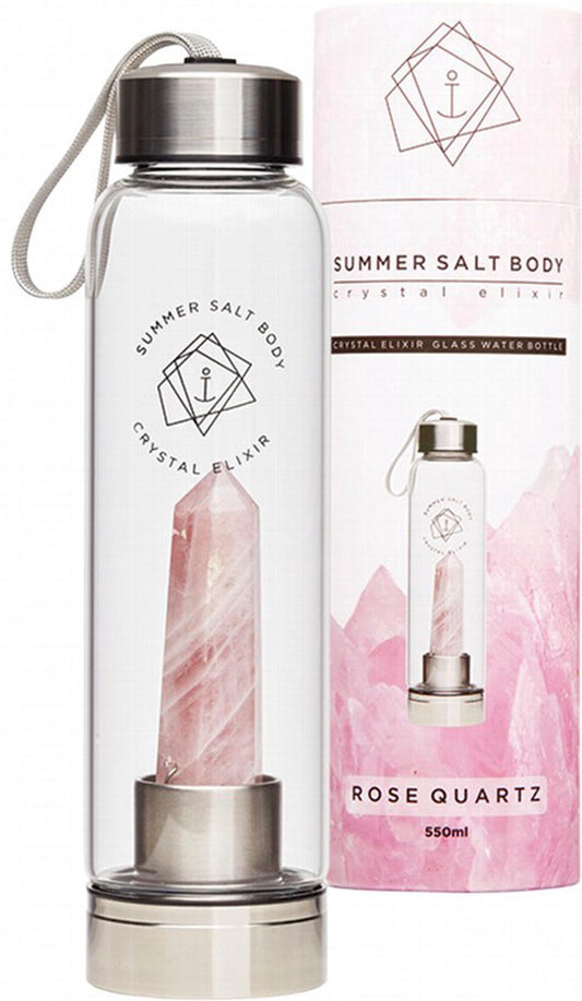 Crystal Elixir Glass Water Bottle 550ml (Rose Quartz)