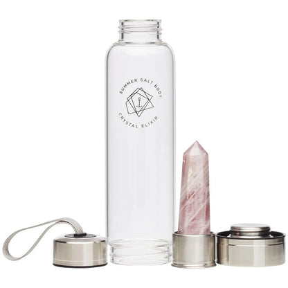 Crystal Elixir Glass Water Bottle 550ml (Rose Quartz)