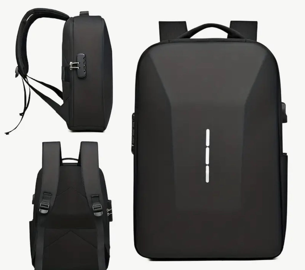 Sac à dos noir pour ordinateur portable avec serrure à combinaison et chargeur USB
