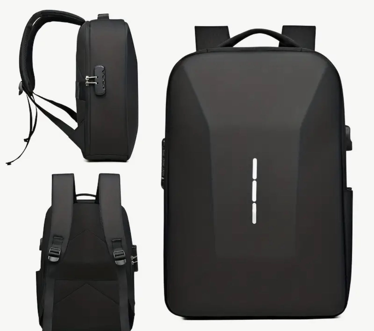 Black laptop backpack with combination lock & USB charge