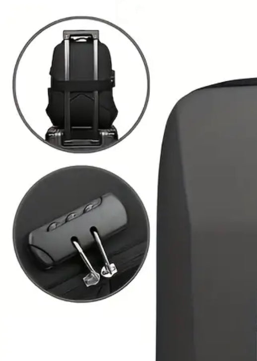 Sac à dos noir pour ordinateur portable avec serrure à combinaison et chargeur USB