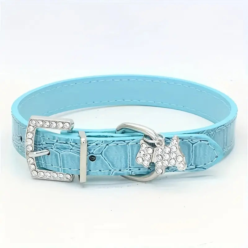 Blue Faux Crocodile Print Dog Collar