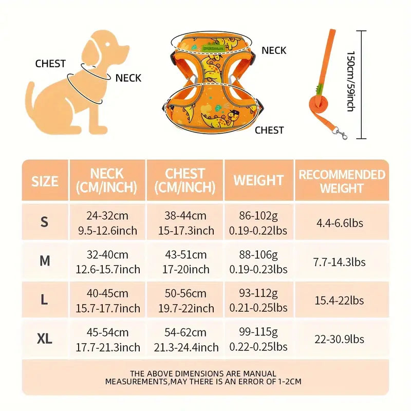 Ensemble harnais et laisse pour chien dinosaure