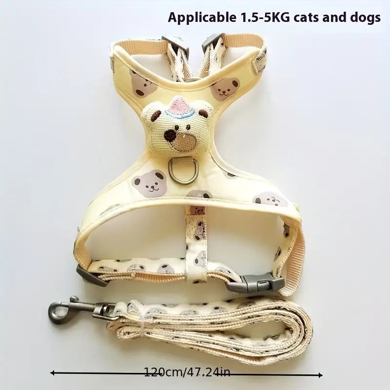 Dog/Cat harness with 3D Bear design (Cream)