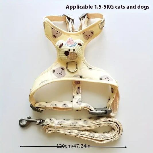 Dog/Cat harness with 3D Bear design (Cream)