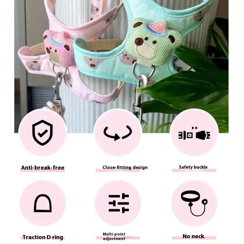 Harnais pour chien/chat avec motif ours 3D (crème)