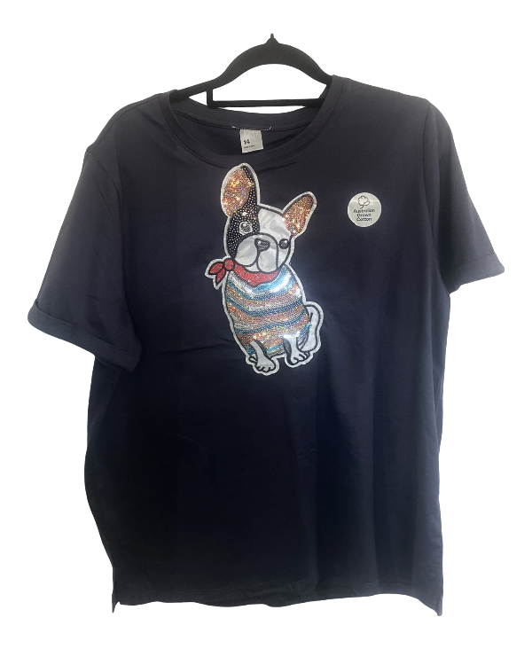 T-shirt en coton bleu foncé avec motif bouledogue français