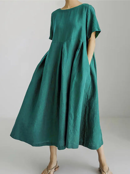 Emerald Cotton/Linen Blend Oversized Dress