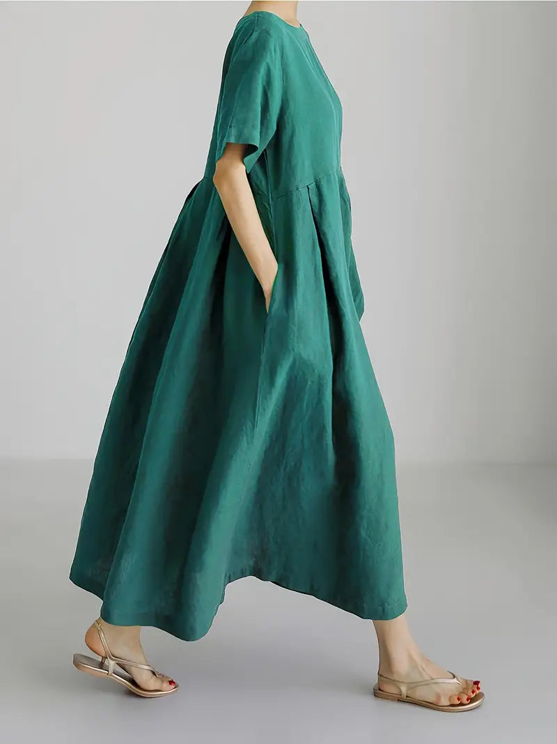 Emerald Cotton/Linen Blend Oversized Dress