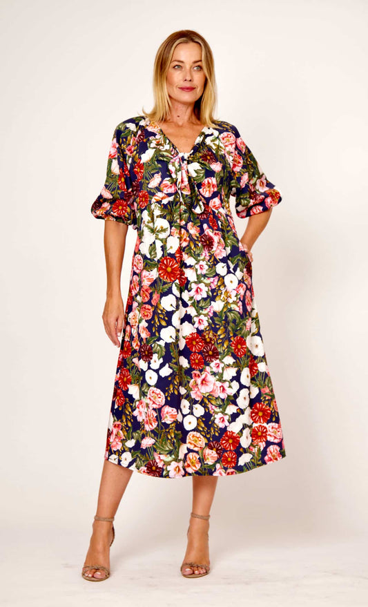 100% Cotton Tied Neckline Floral Dress