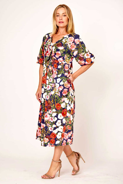 100% Cotton Tied Neckline Floral Dress