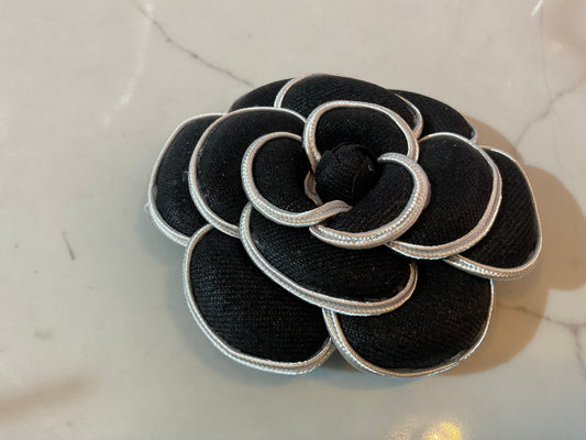 Black and white Fabric Flower Brooch or Hair Clip