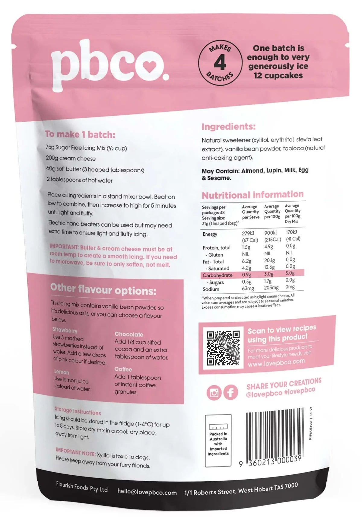 Pbco Sugar Free Vanilla Icing Mix