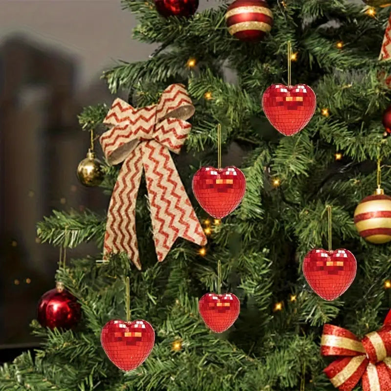 Red Heart Mirrorball Ornaments