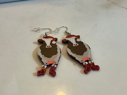 Christmas Earrings - Cows wearing Santa hats