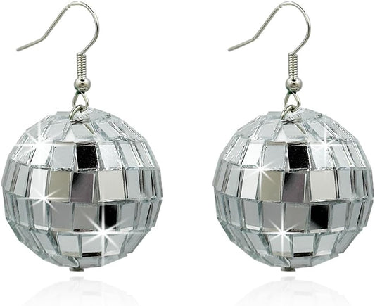 Silver mirrorball earrings