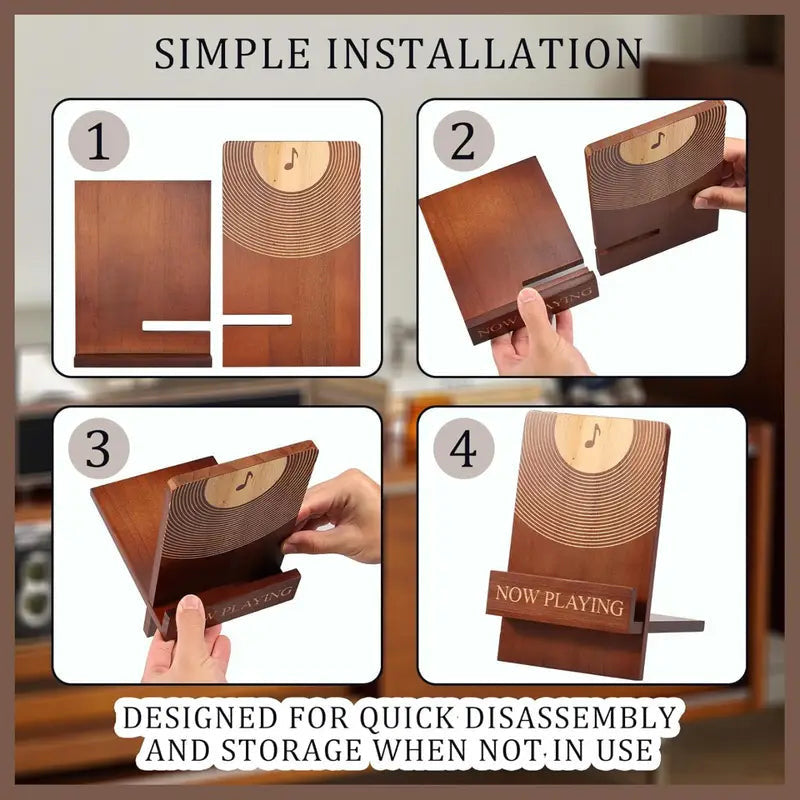 Support en bois pour disque vinyle, livre ou téléphone « En cours de lecture »