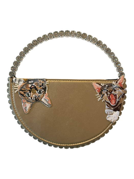 Cat Embroidered Crystal Clutch Bag