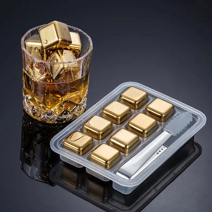 Reusable Stainless Steel Ice Cubes with Tongs