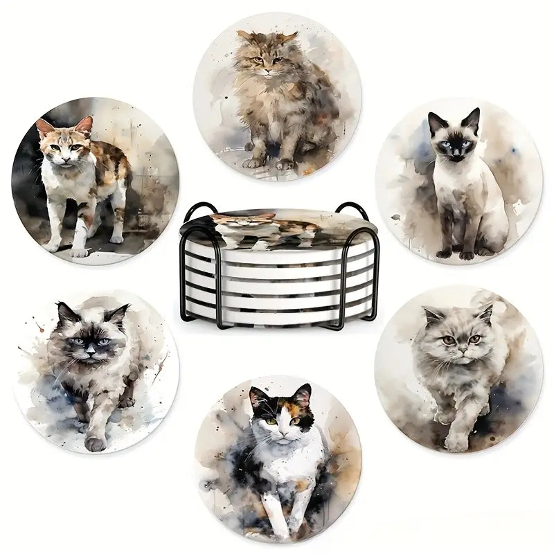 Ceramic Cat coaster set of 6