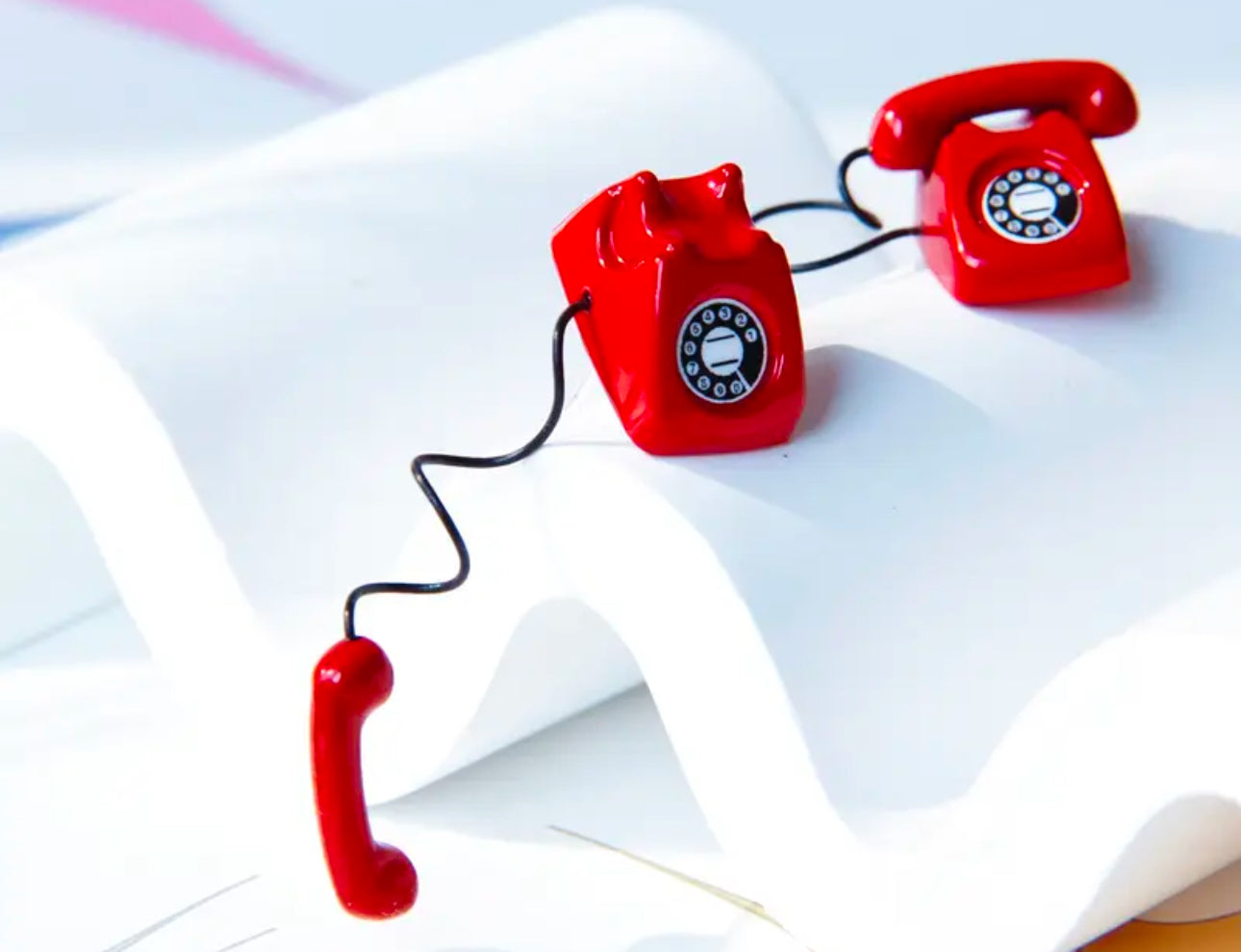 Red telephone sterling silver earrings