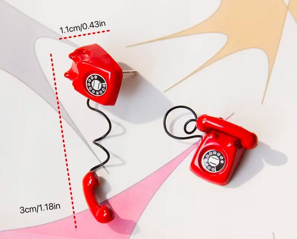 Boucles d'oreilles en argent sterling avec téléphone rouge
