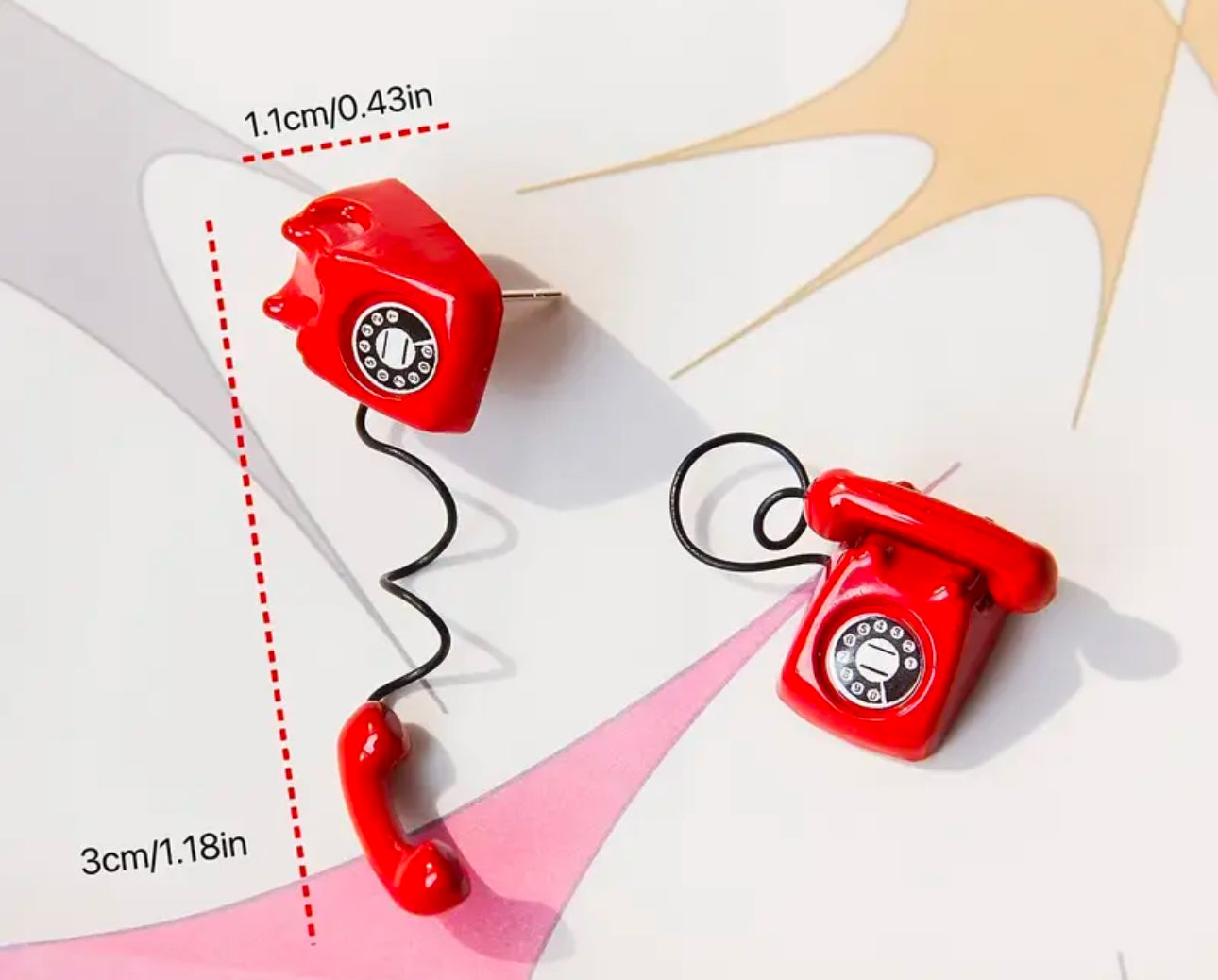 Red telephone sterling silver earrings