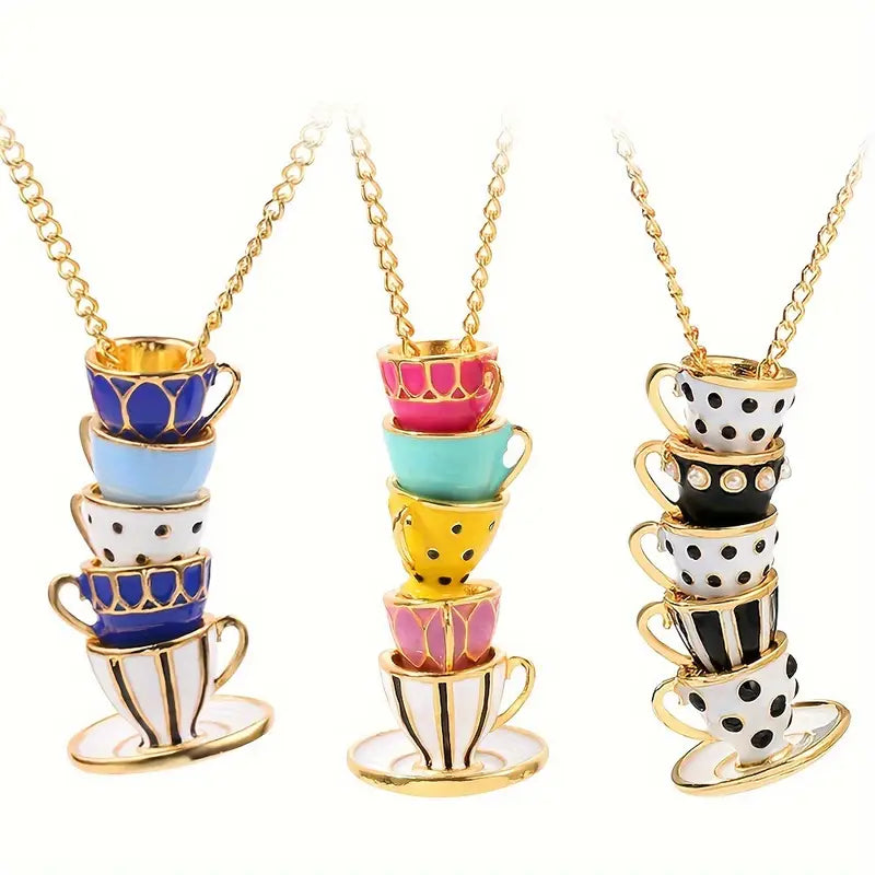Stacked Tea Cups Necklace