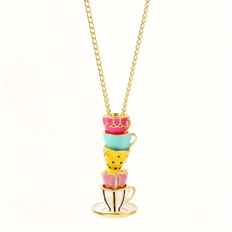 Stacked Tea Cups Necklace